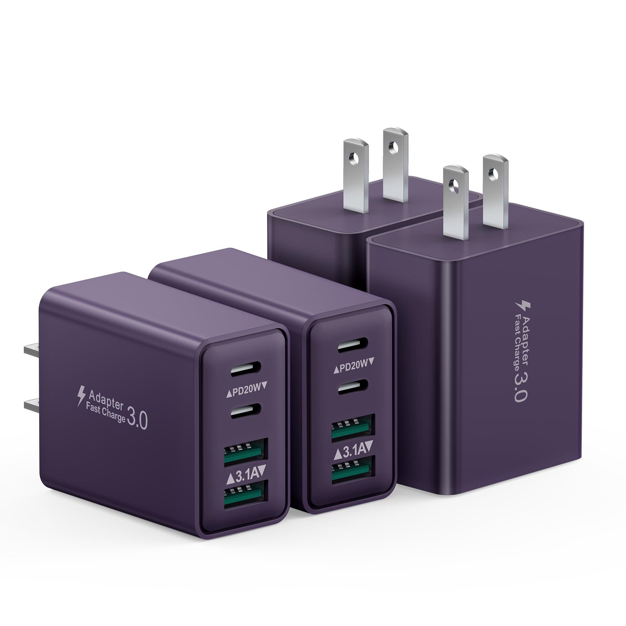 4-Pack USB C Charger Block, 40W Type C Charger Fast Charging Block, 4-Port PD Power Adapter + QC Wall Plug Multi Type C Charging Block Cube for iPhone 16 15 14 13 12 11 Pro Max Plus, Samsung, iPad