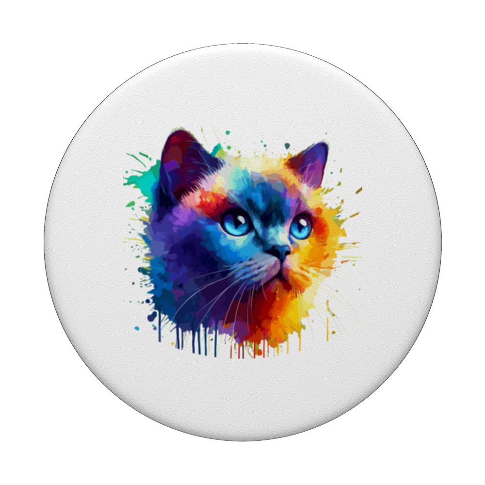 Colorful Splash Art Colorpoint Shorthair PopSockets Swappable PopGrip, Black - Image 3