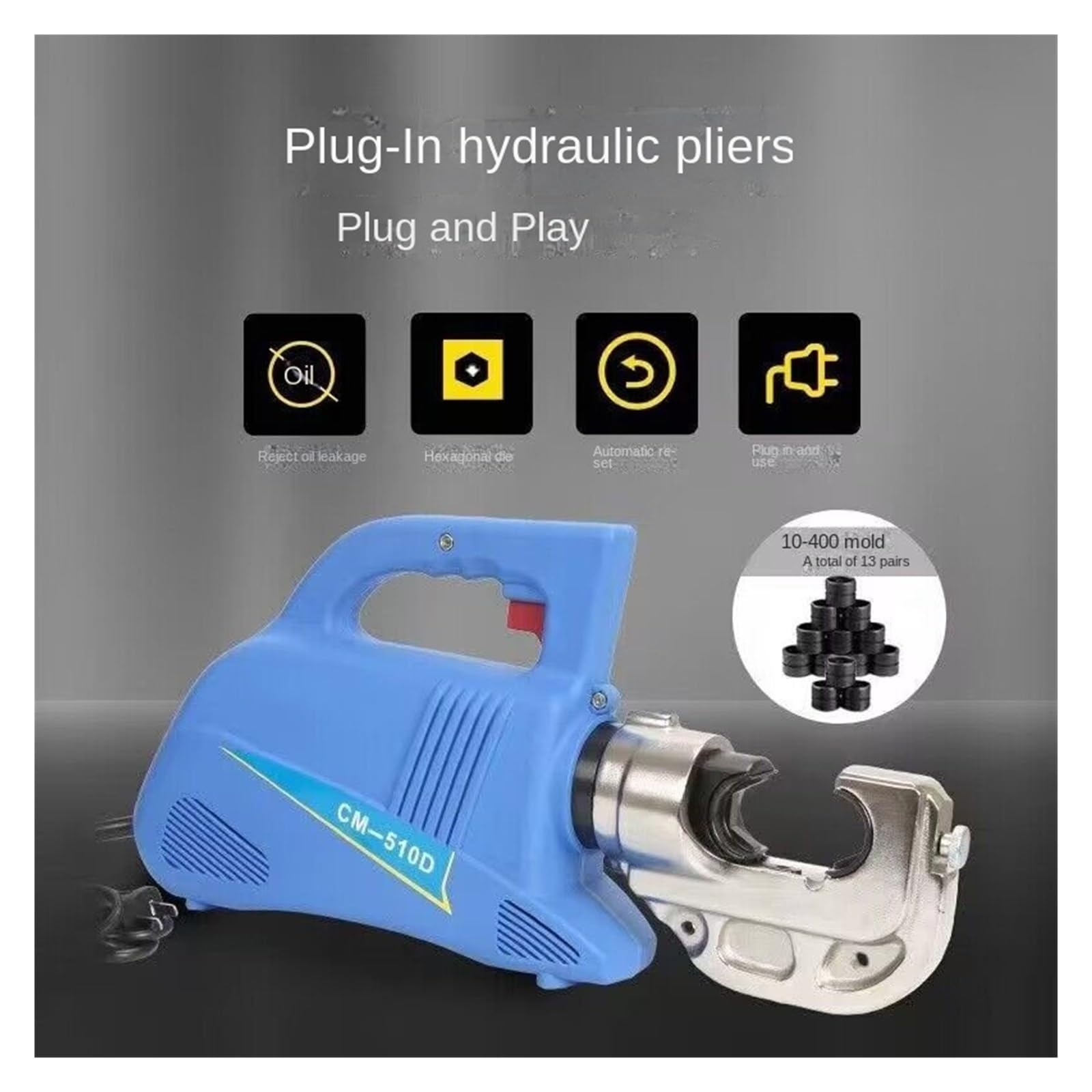 120KN CM-510D elektryczne szczypce hydrauliczne, małe przenośne szczypce do zaciskania końcówek, miedziane aluminiowe szczypce do zaciskania drutu