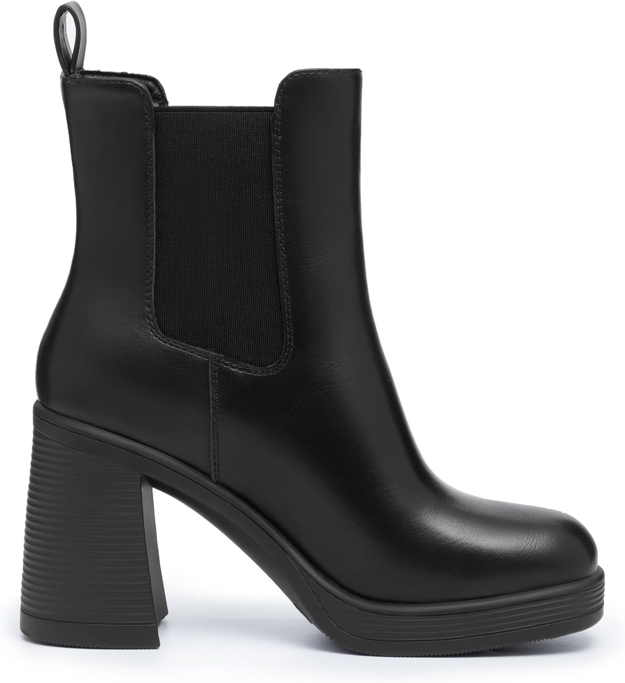 Athlefit Women's Chelsea Platform Boots High Chunky Heel Square Toe Boots Fashion Slip On Elastic Heeled Ankle Booties - Image 3