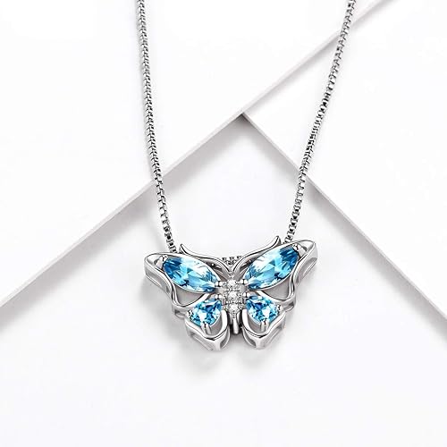 Miniatura 3 de Aurora Tears Joyería de mariposa, plata de ley 925 para mujer, collar con dije de piedra natal de mariposas, aretes, anillos, regalo de boda