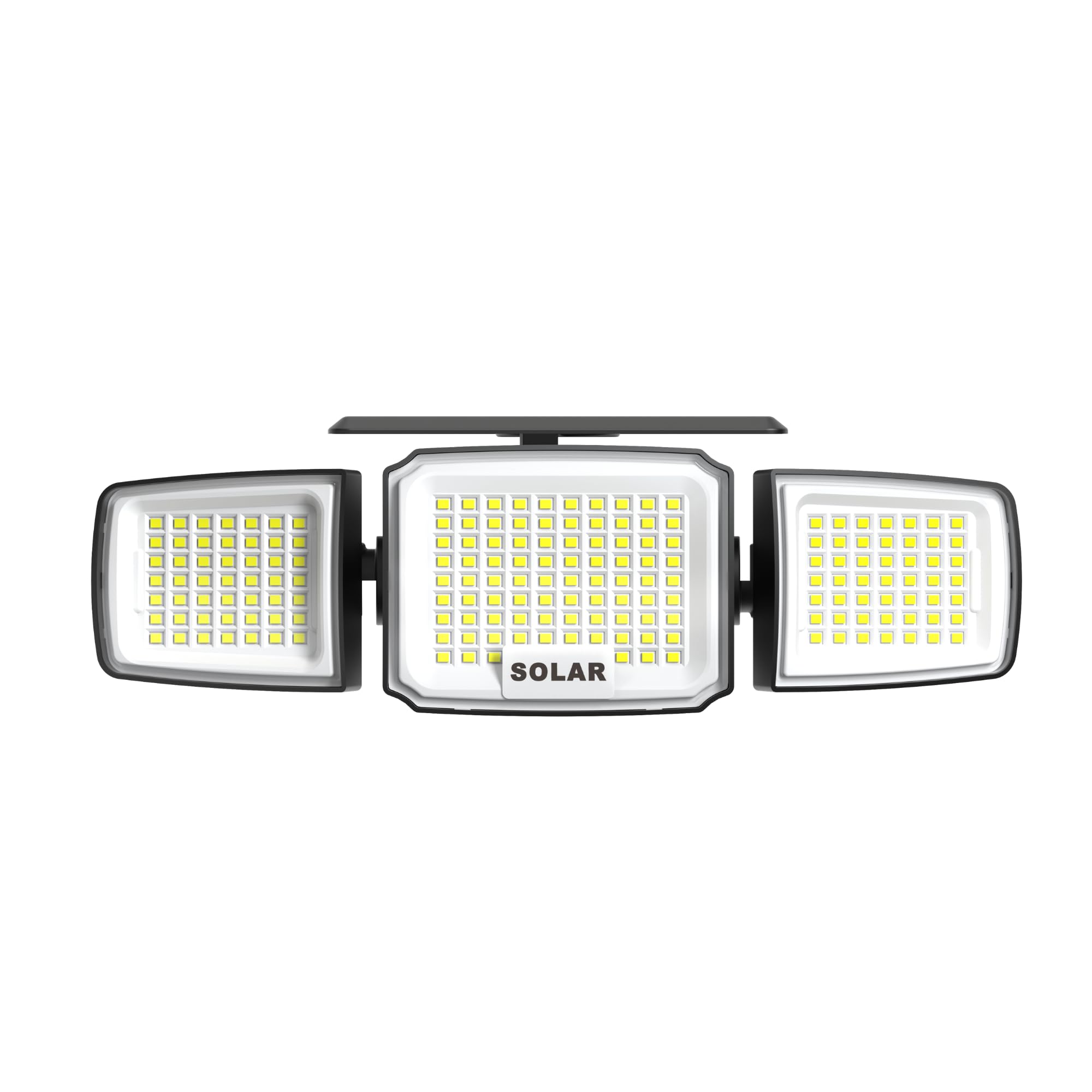 Pack Focos Solares Exterior con Sensor de Movimiento Microondas - Lámpara de Pared con 3 Cabezales Ajustables - 800 Lúmenes, IP65 Impermeable, Luz Fría 6500K para Jardín, Garaje y Patio (4)