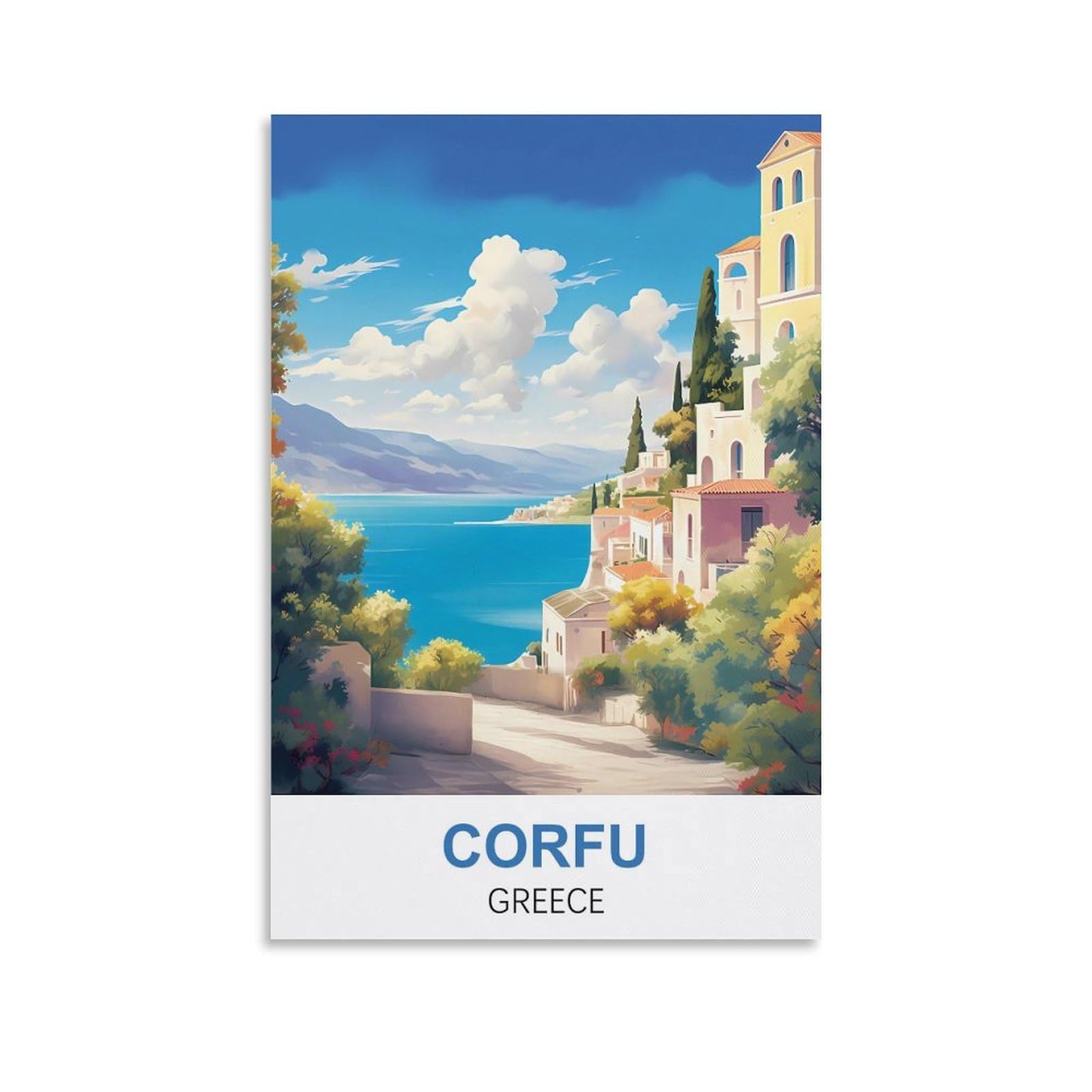 Ctzikww Unframe-Style Corfu Greece Vintage Travel Poster 08X12inch(20X30cm) Canvas Art Prints Picture Wall Art Painting