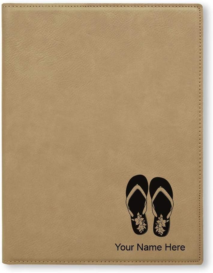 Small 7" X 9" Portfolio Notepad, Hawaiian Beach Sandals, Personalized Engraving Included (Light Brown)