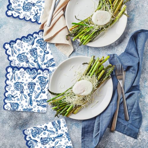 Serviettes de cocktail jetables en papier bleu à vagues pour réception Pâques - 6