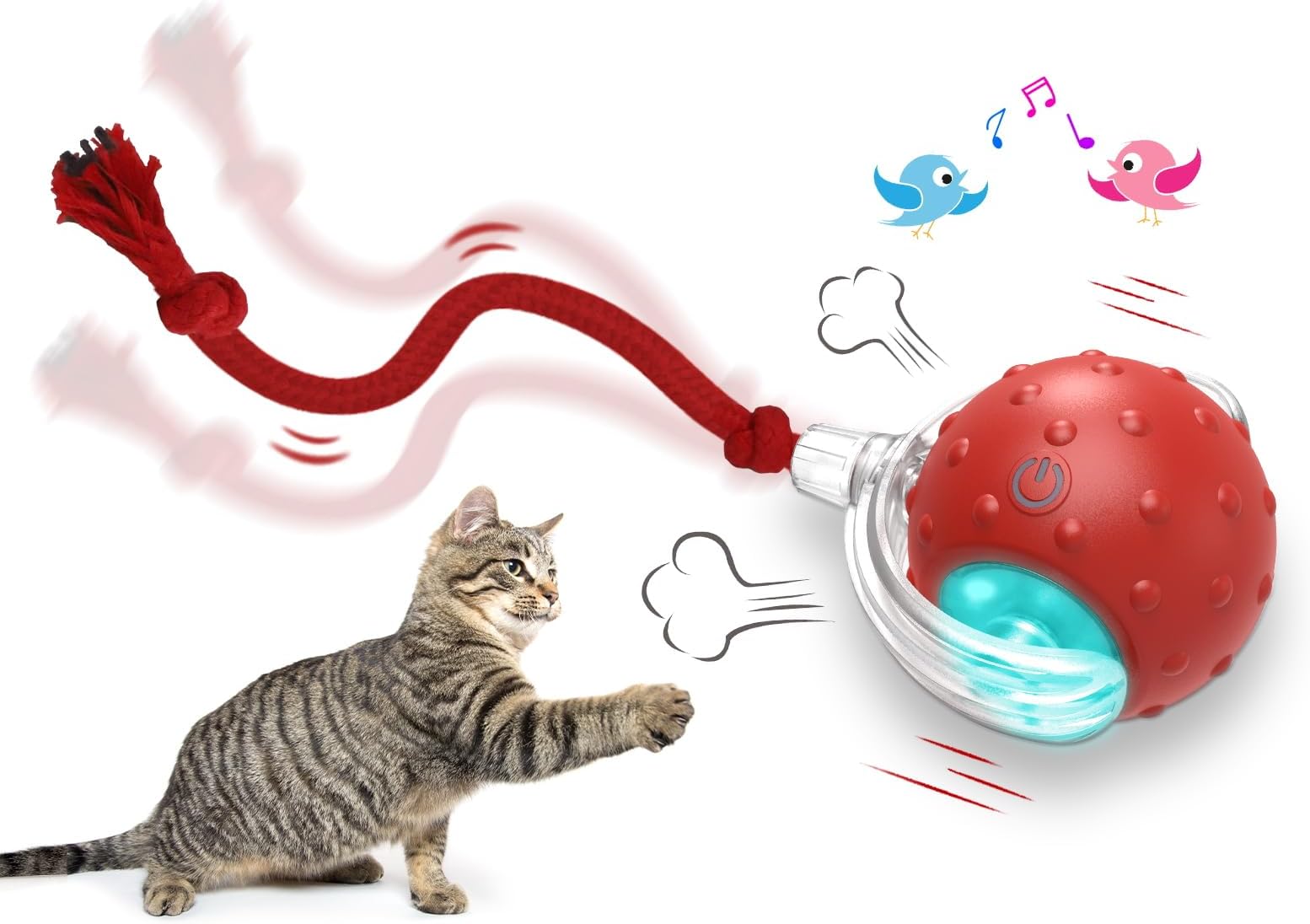 Giociv Interactive Cat Toys Ball, Automatic Cat Interactive Toy for Indoor Cats Fast Rolling on Carpet, Chirping & Motion Activate