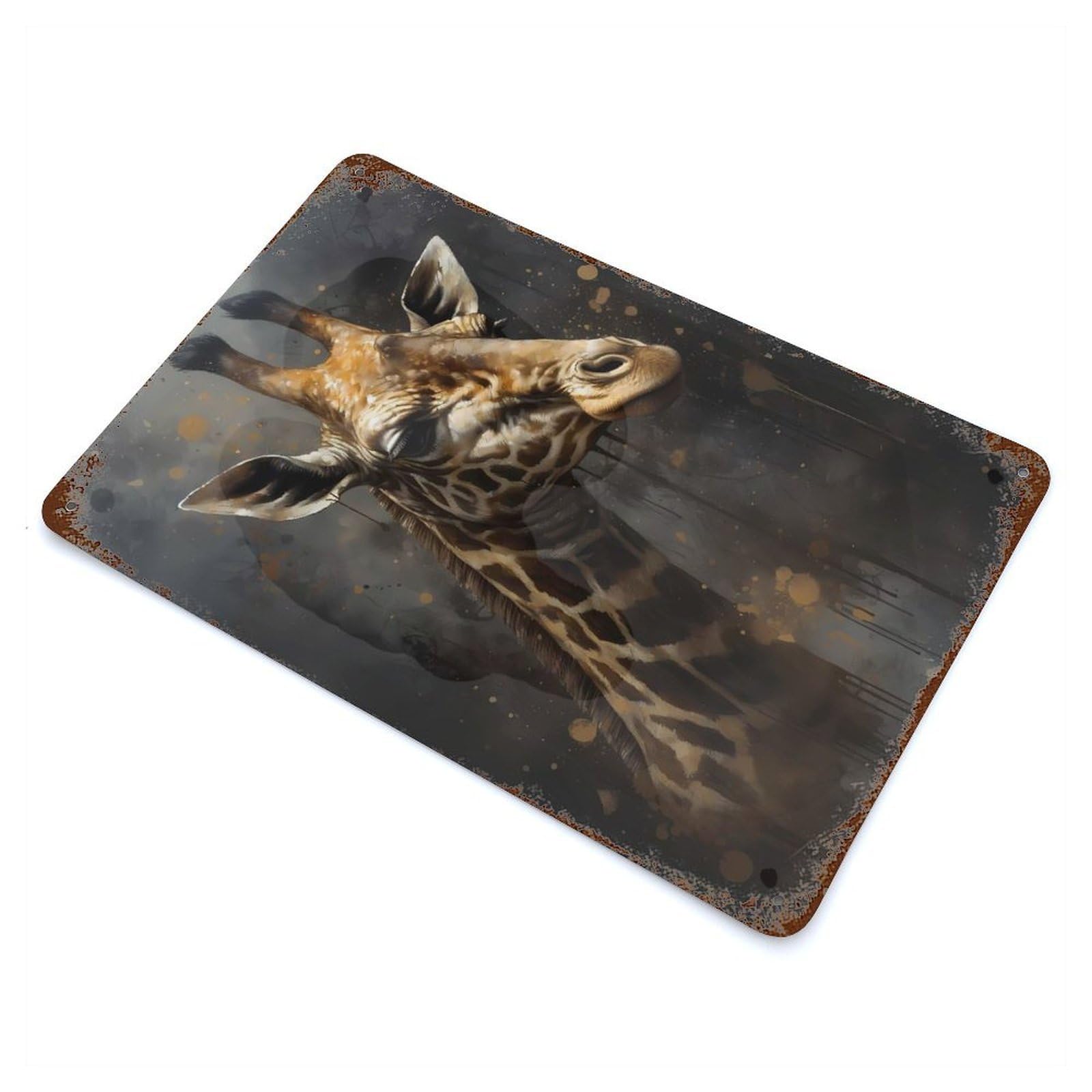 Distressed Metal Wall Sign Giraffe Imaginative Play 11.8"x7.9", Vintage Wall Decor for Garage, Bar And Workshop Decor