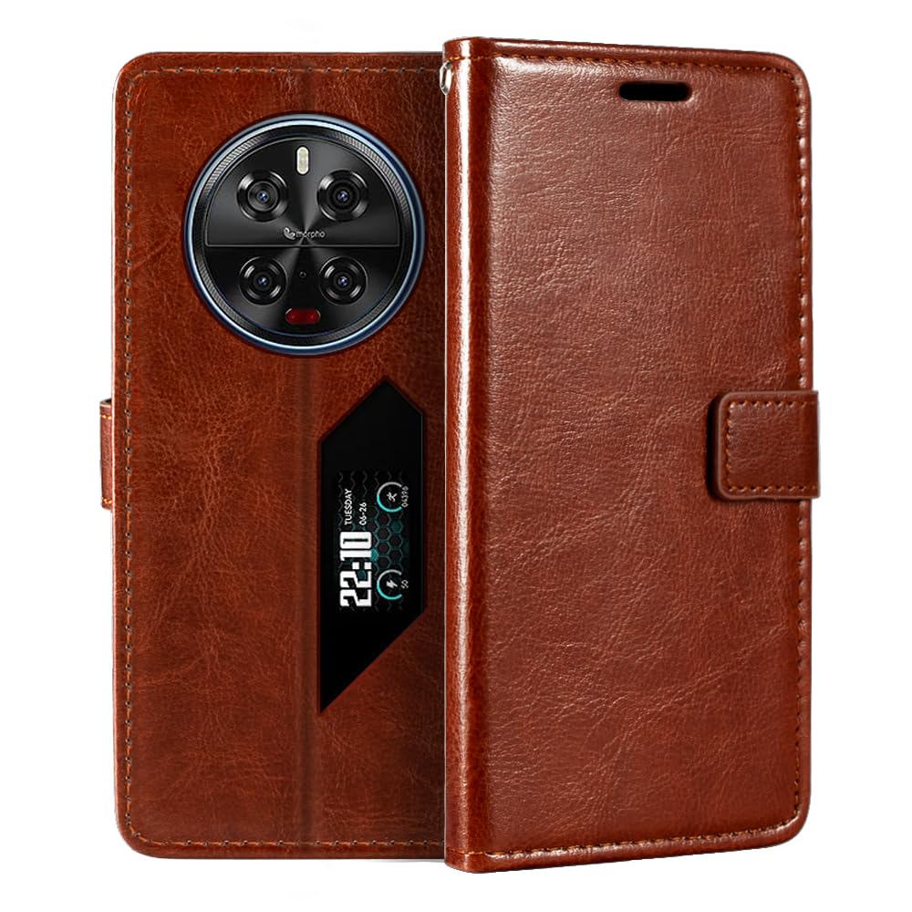 Shantime PU Leather Phone Wallet Case Compatible with Doogee V40 Pro, Magnetic Flip Cover with Card Slots, Full Protection and Stand Function (Brown)