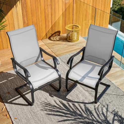 Image of NUU GARDEN Patio Dining Chairs Set of 2, Breathable Textilene Outdoor Chairs with High Back and Armrests, All-Weather Metal Frame for Backyard, Deck and Garden, Light Gray