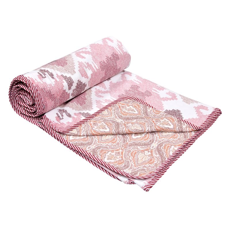 Sentiments Evergreen Dohar Single Size Cotton Lightweight Printed Dohar/Blanket | Dohar 67 Pink ZikZak