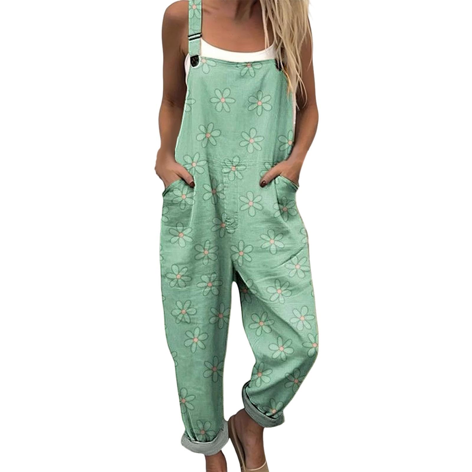 Salopette Donna Estiva Lunga Elegante Tuta Jumpsuit Intera Curvy Casual Moda Stampa Jumpsuits Comoda Larga Pantaloni Da Lavoro Con Tasca Leggera Baggy Salopettes da Casa Playsuit Mare