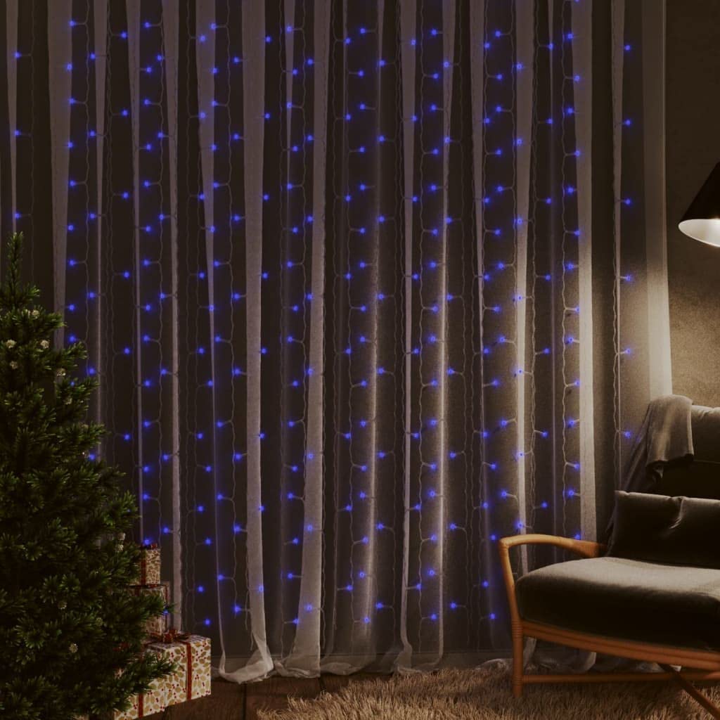 Décoration, décorations saisonnières et de vacances, éclairage de Noël, rideau à LED, guirlande lumineuse 3 x 3 m, 300 LED bleues, 8 fonctions