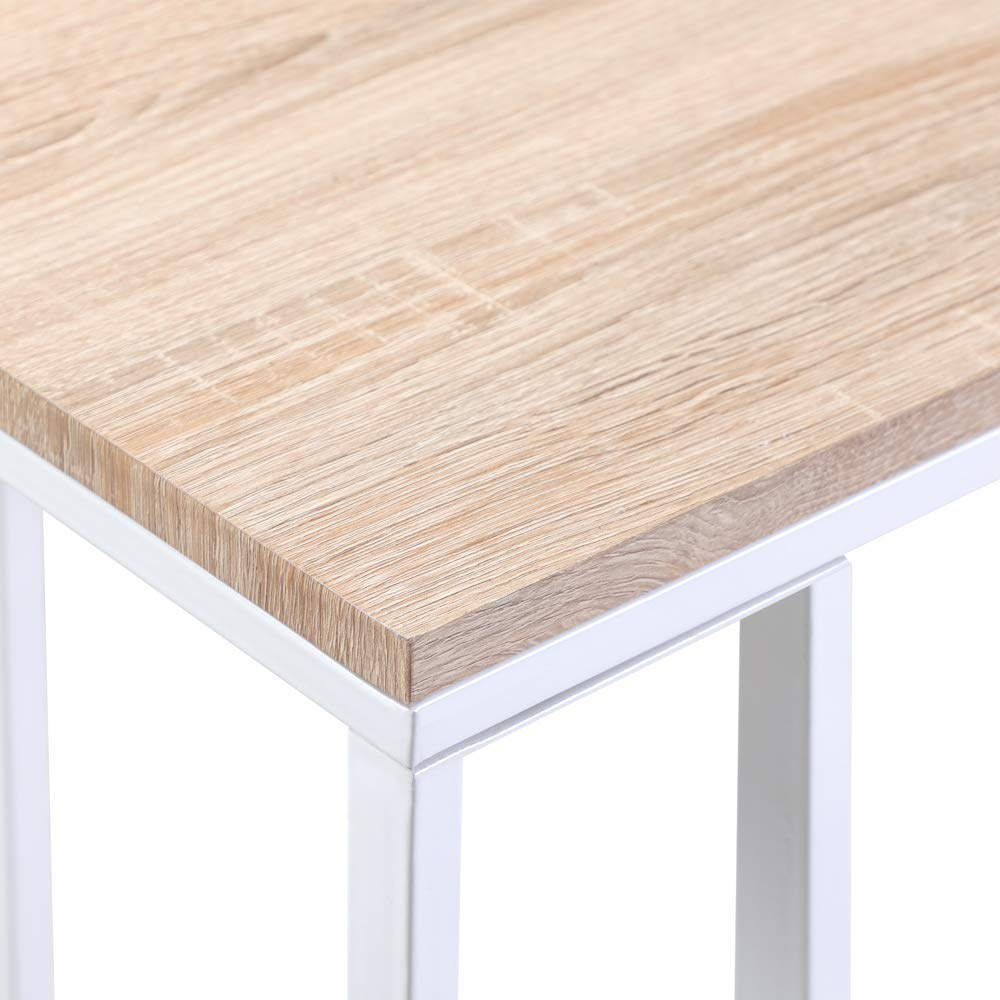 Casaria® Tavolino con Rotelle 50x35x70cm Forma a C Legno Metallo Moderno Portata 40kg Tavolo da Notte Comodino Bianco