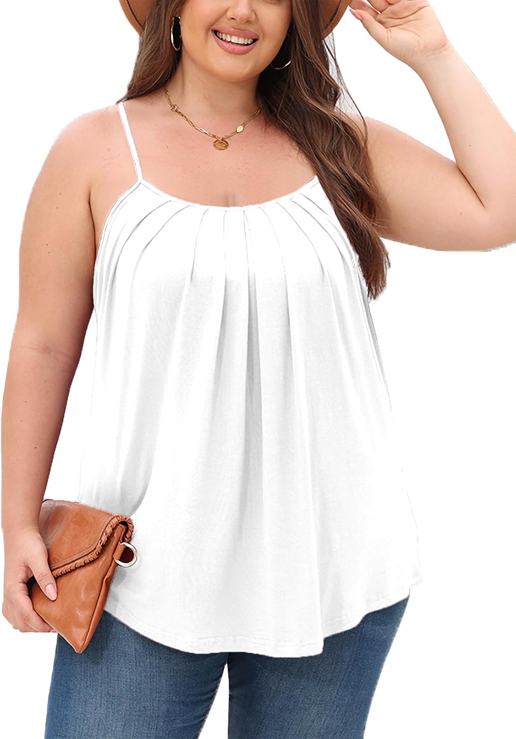 Women's Plus Size Tank Tops Loose Casual Summer Pleated Flowy Adjustable Strap Sleeveless Camisole Tank Tops
