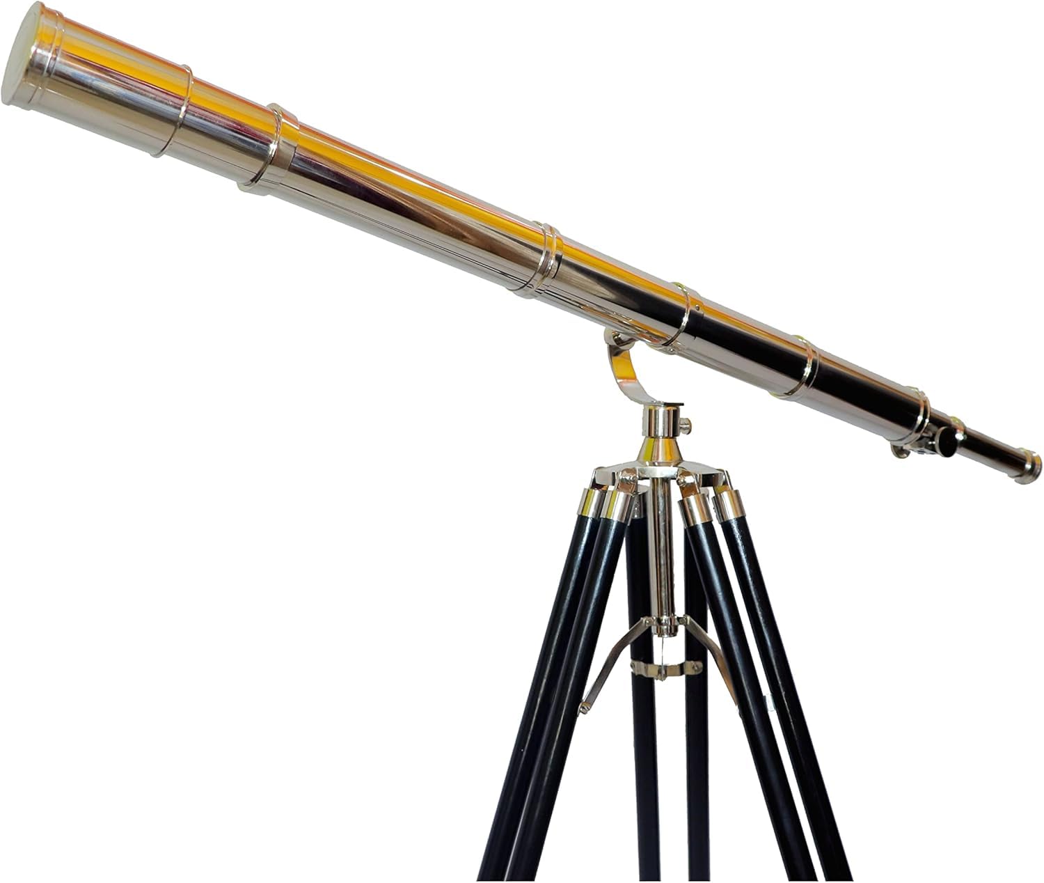 Handcraft Marine Vintage Chrome/Nickle Finish Telescope Nautical Style Single Barrel Black Wooden Floor Standing Tripod Home Decor Item