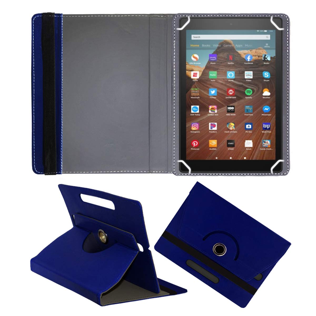 Fastway Rotating Leather Flip Case for Amazon Fire HD 10 (2019) (Blue)