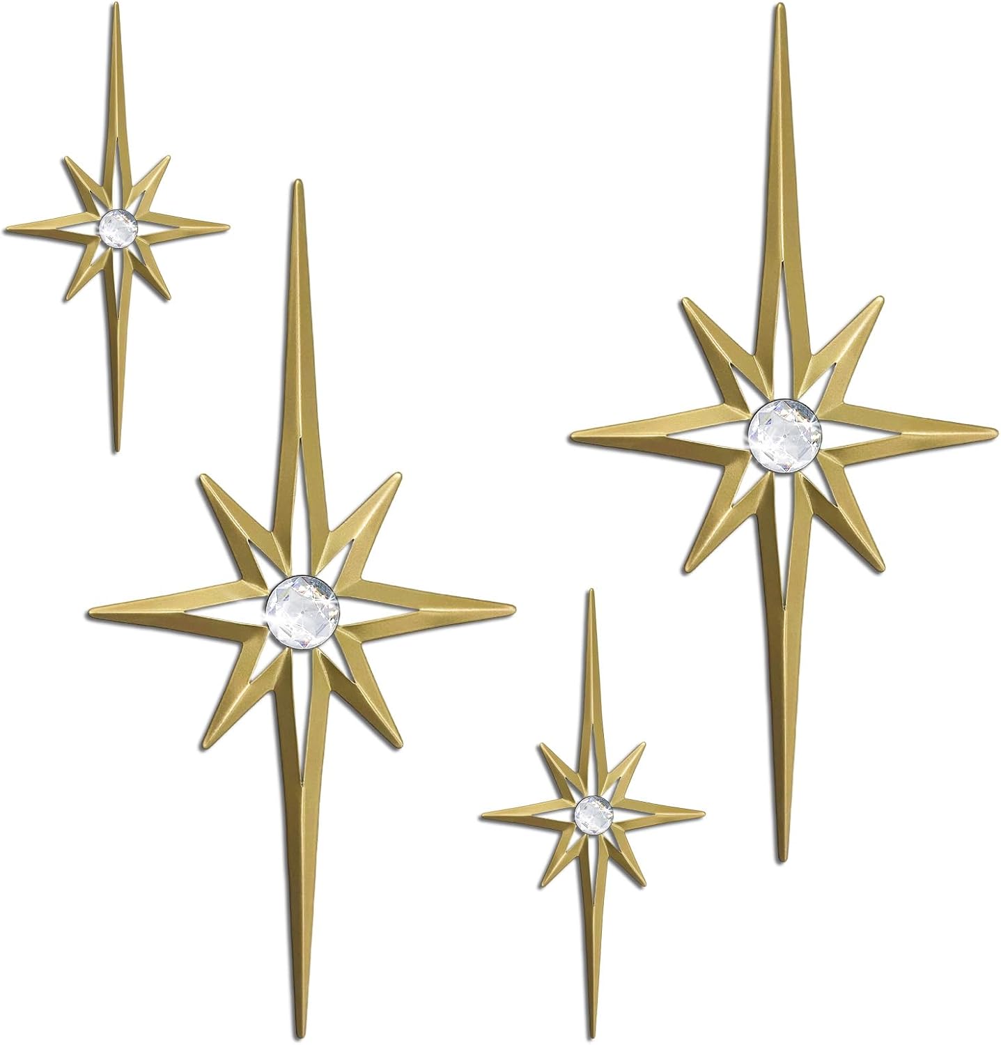 sxnzequnze 4 Pack Metal Star Wall Art 8 Pointed Starburst Wall Decor Set with 2 Large & 2 Small Pieces Mid Century Celestial Metal Wall Sculpture for Bedroom Living Room Office Gallery Wall