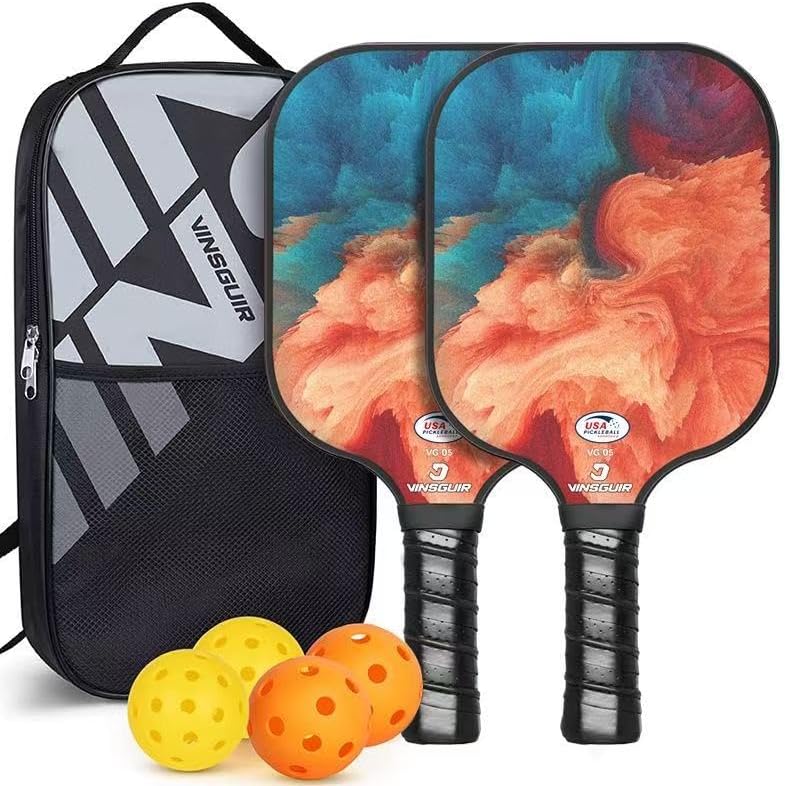 Juego de 2 palas de pickleball  Juego de 2 raquetas ligeras de primera calidad con cara de fibra y polímero con núcleo de panal de abeja con 4 bolas