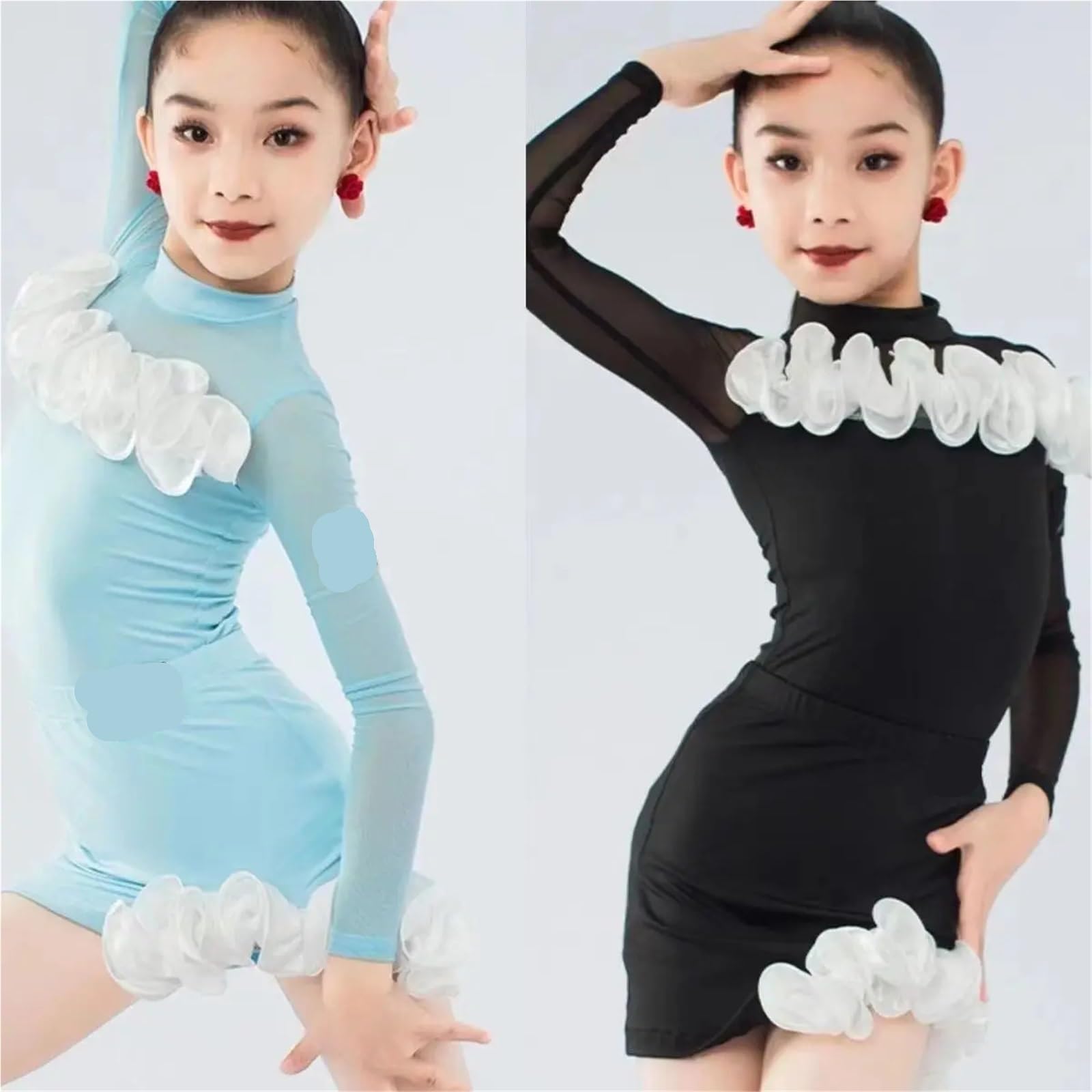 Vestido De Baile Latino para NiñAs Trajes de actuación, Vestidos de Manga Larga for niñas, Elegante Vestido Latino, Vestido de práctica de Baile Latino, Ropa de Baile para NiñAs(Black,160)