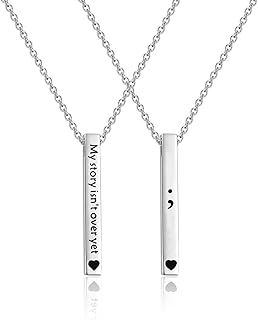 Semicolon Necklace Suicide Awareness Semicolon Gift My Story Isn't Over Yet Depression Suicide Mental Health Awareness Semicolon Inspirational Jewelry (Semicolon Necklace)