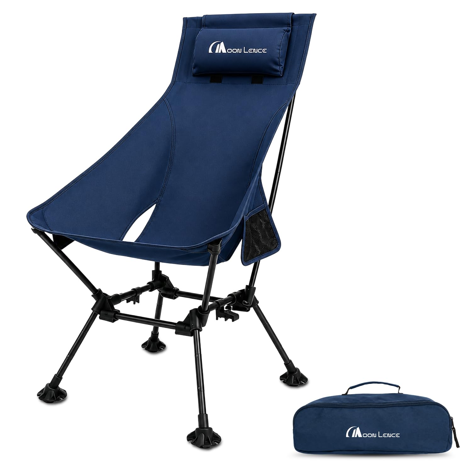 MOON LENCE High Back Folding Camping Chairs, Height-Adjustable, Widened Seat, for Beach with Anti-Sinking Feet (Blue)