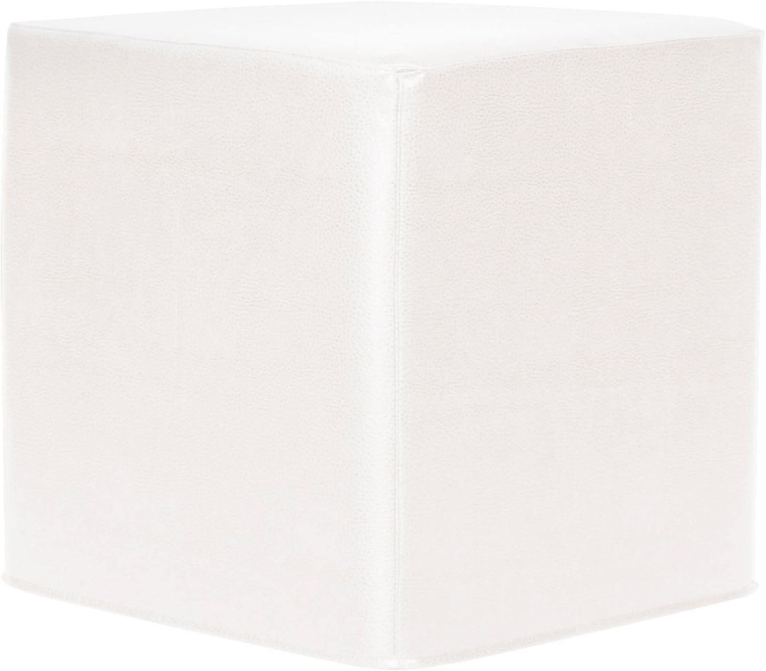 Howard Elliott No Tip Block Ottoman with Cover, Multipurpose Leather Side Table, Footstool & Seating Square Cube Ottoman Footrest for Living Room, Office and Bedroom, 17 x 17 Inch, Avanti White