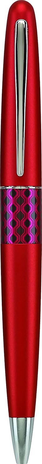 Pilot MR Retro Pop Collection Ballpoint Pen in Gift Box, Red Barrel with Wave Accent, Medium Point Stainless Steel Nib, Refillable Black Ink (91422)