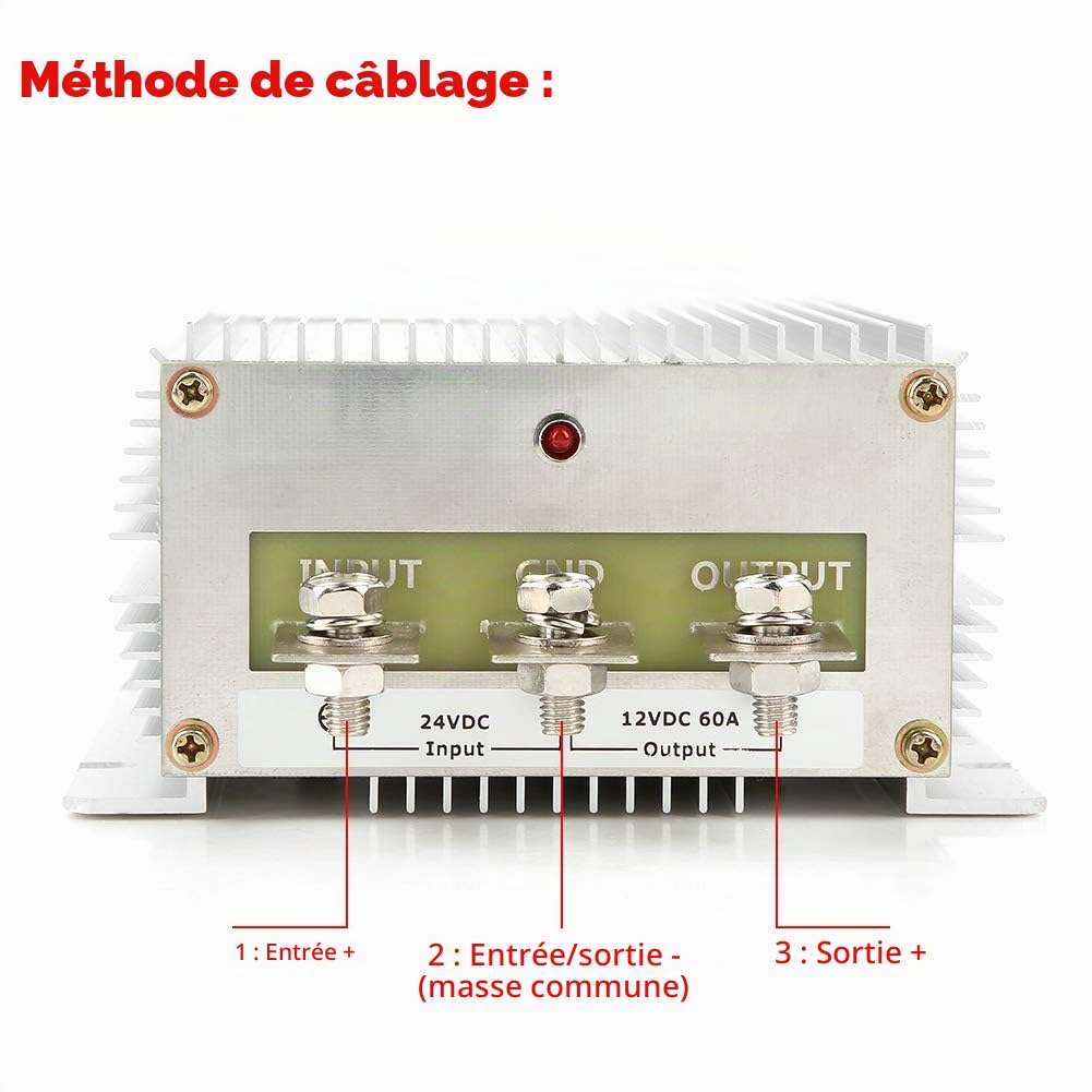 Convertisseur abaisseur, 24V à 12V 60A 720W Régulateur réducteur de tension Alimentation abaisseur haute puissance Convertisseur abaisseur DC-DC non isolé