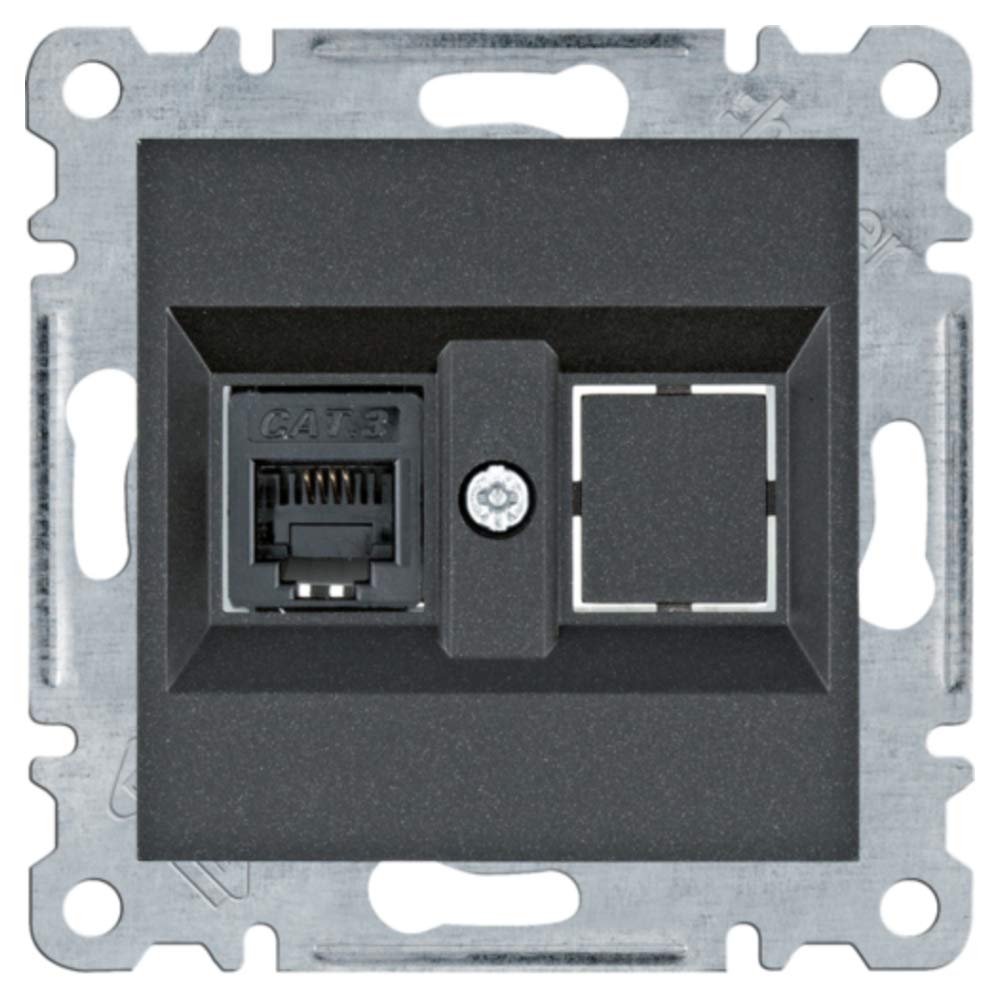 Prise RJ12 RJ11 simple lumineuse noire pour connecteur mural