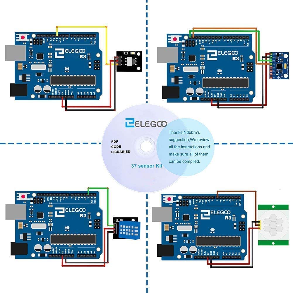 ELEGOO 37 in 1 Sensors Kit di Moduli Sensore Aggiornato con Tutorial | Compatibile con Arduino, Raspberry Pi, ESP32