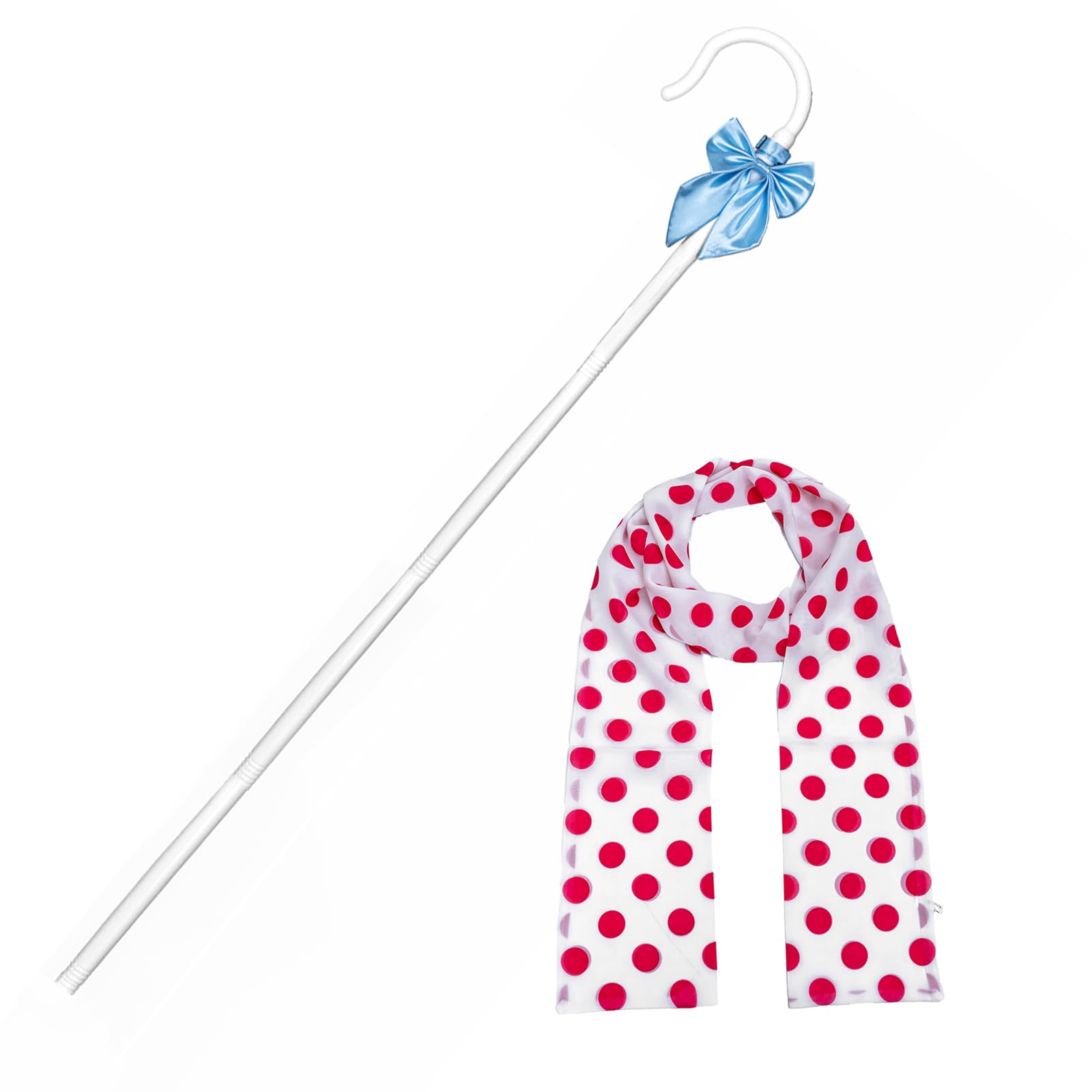 Shepherd Staff and White Costume Stockings with Blue Bows, Bonnet and Cane Set for Women Girls Halloween Party Dress Up