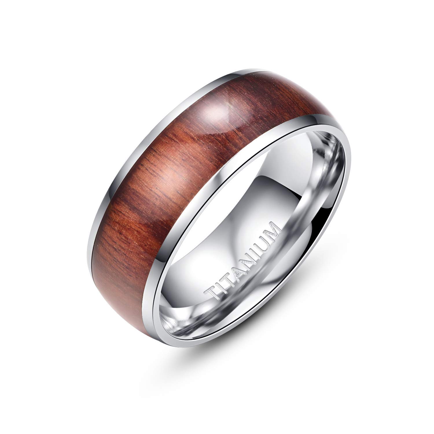 Empsoul8mm Men's Titanium Wedding Band Ring Wood Inlay Ring Promise Ring