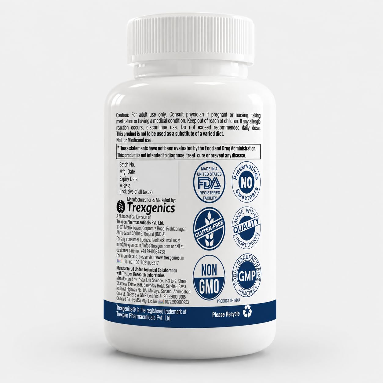 Trexgenics Bcolex-C One-A-Day Complete B-Complex With B12-Vit.C-Inositol 100Mg, Energy, Immunity & Nervous System (60 Veg. Caps)