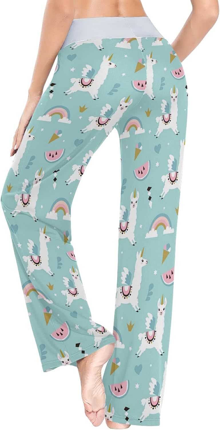 Women's Christmas French Dog Pajama Pants Sleepwear Loose Lounge Pants Wide Leg Drawstring Pajama Bottoms, Multi