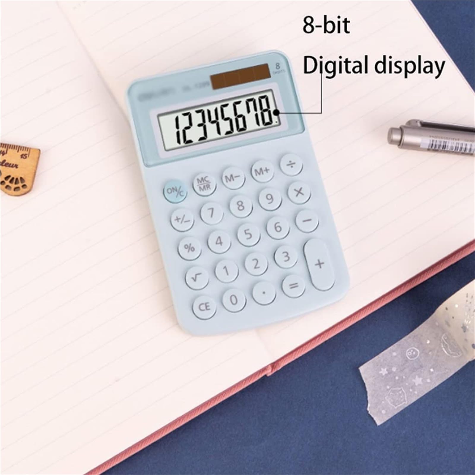 Calcolatrice per Ufficio Calcolatrice con Funzione Standard A 8 Cifre, Piccola Calcolatrice Portatile A Doppia Alimentazione Scuola(Blue)