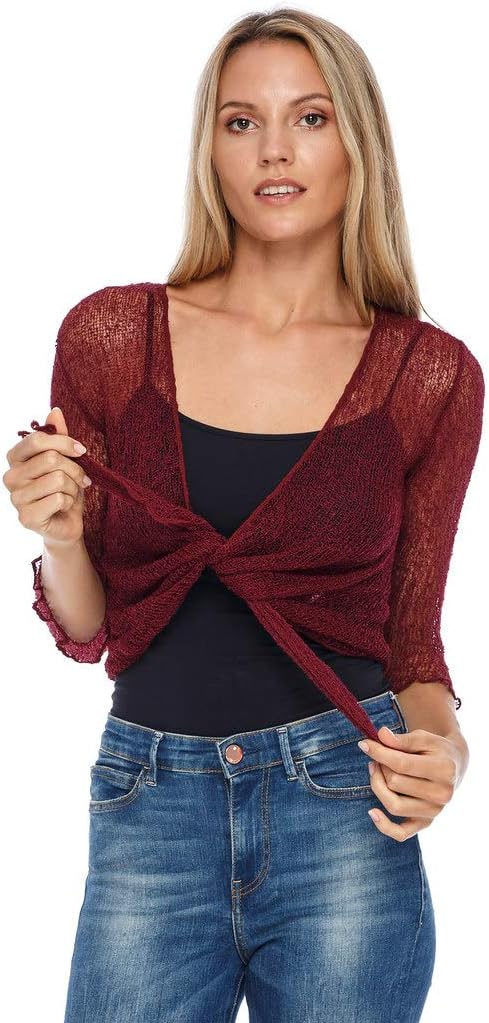 SHU-SHI Sheer Shrug for Women Mesh Knit Cover Up Lightweight Dressy Cardigan for Summer Tie Top Wrap