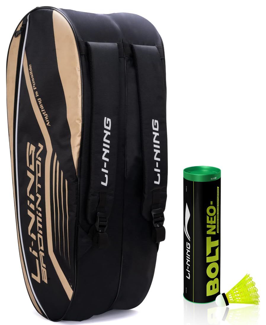 Li-Ning Hot Shot Triple Zipper Polyester Badminton Kit Bag (Black, Gold) Bolt Neo (6 in 1) Nylon Badminton Shuttlecocks (Yellow) (B0C99MBMJF) Amazon Price History, Amazon Price Tracker