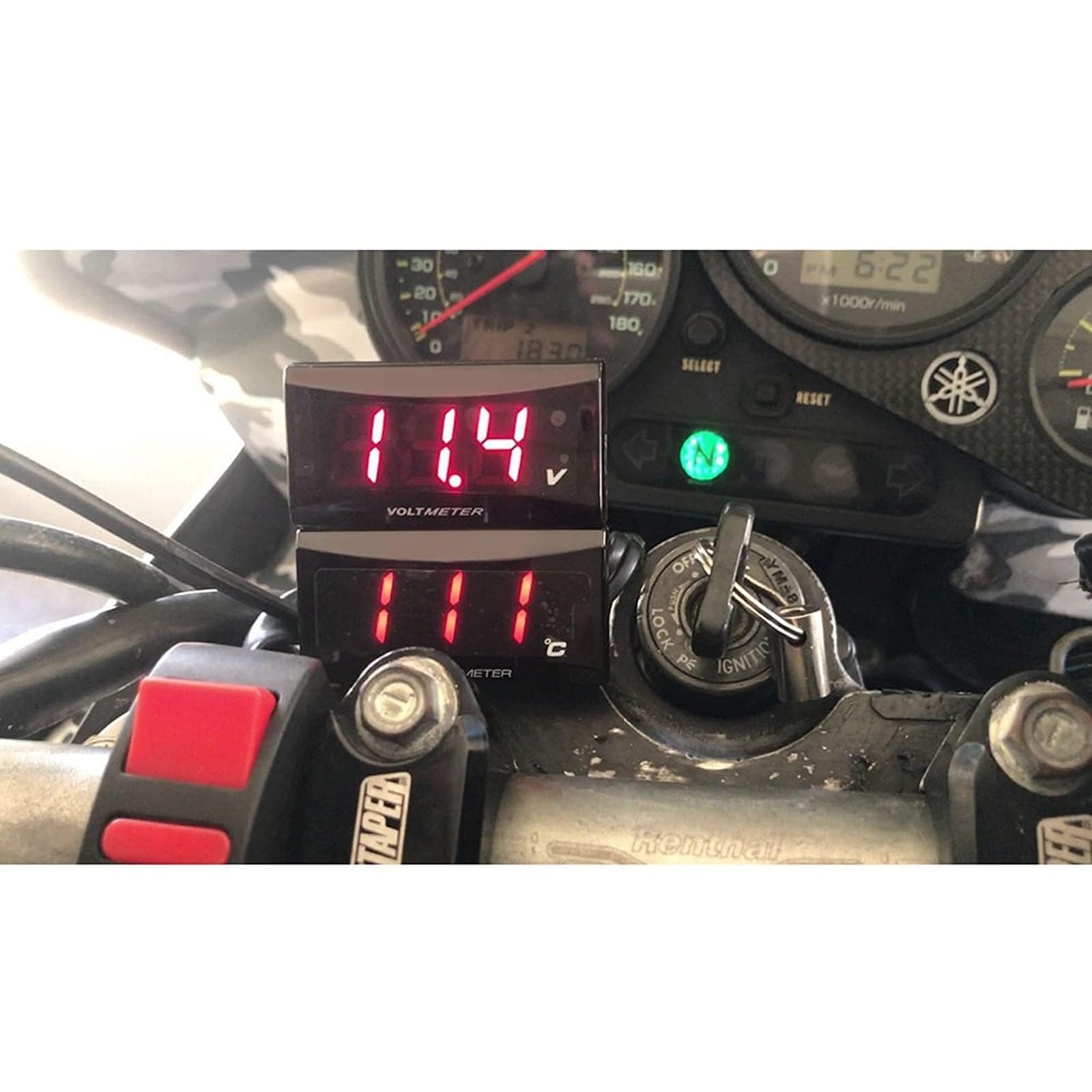 Thermomètre Numérique pour Moto, Affichage Précis de Température d'Eau, avec 22mm Adaptateur de Sonde en Métal Étanche, Accessoire de Modification de Moto(Rouge)