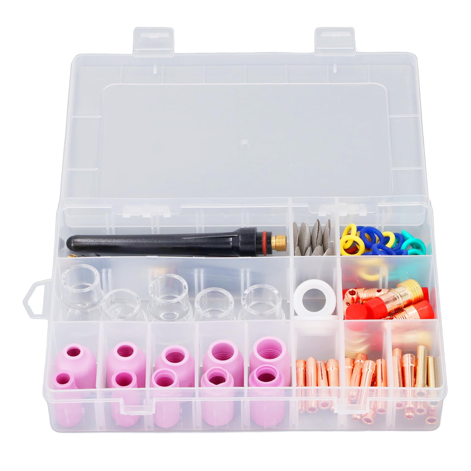 FTVOGUE 87-teiliges Plasmaschneider-Verbrauchsmaterial | Kupfer-Keramik-Düsen, Gaslinsen-Glasbecher-Set, Ersatzteile für WP17 18 26 WIG-Schweißbrenner-Sets