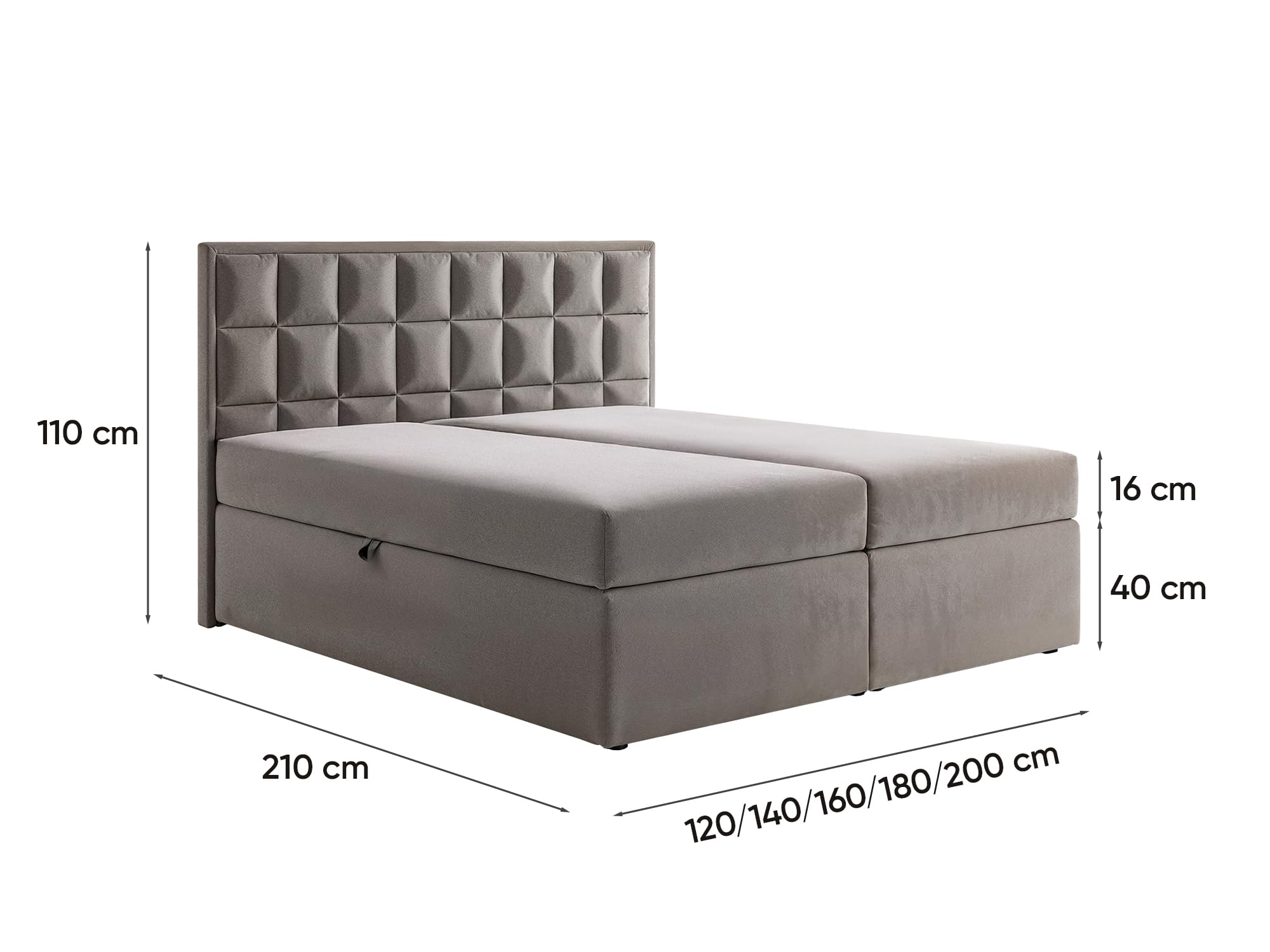 Lit Boxspring 180x200 cm avec Sommier Coffre