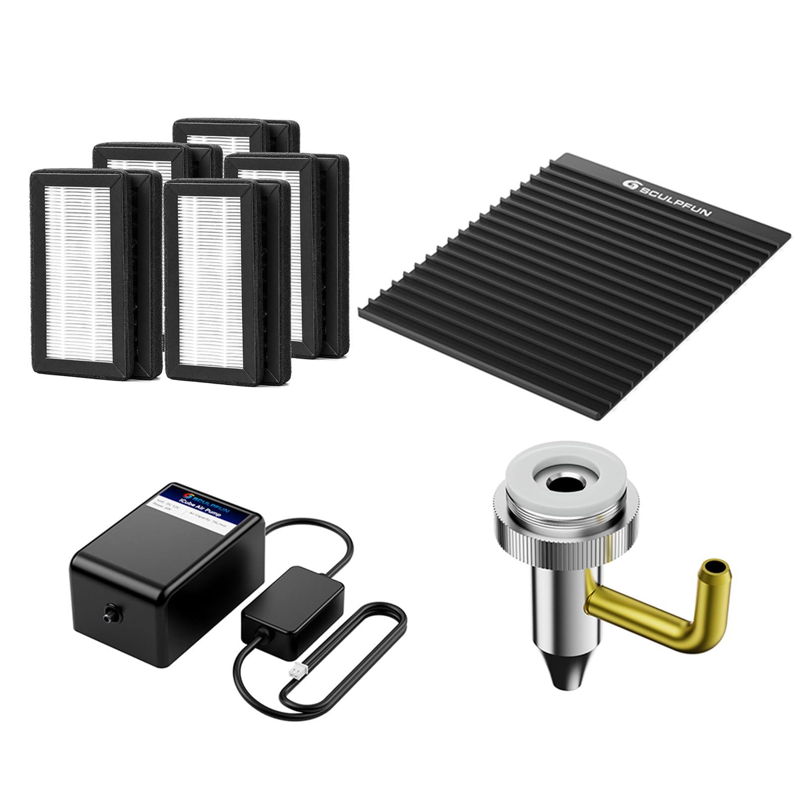 SCULPFUN Air Assist Original Honeycomb Work Table and Lens for iCube Pro Max Laser Cutter, Air Pump 15 L/min, Smooth Cuts, Clean Cuts, Smoke Free Replacement Lens