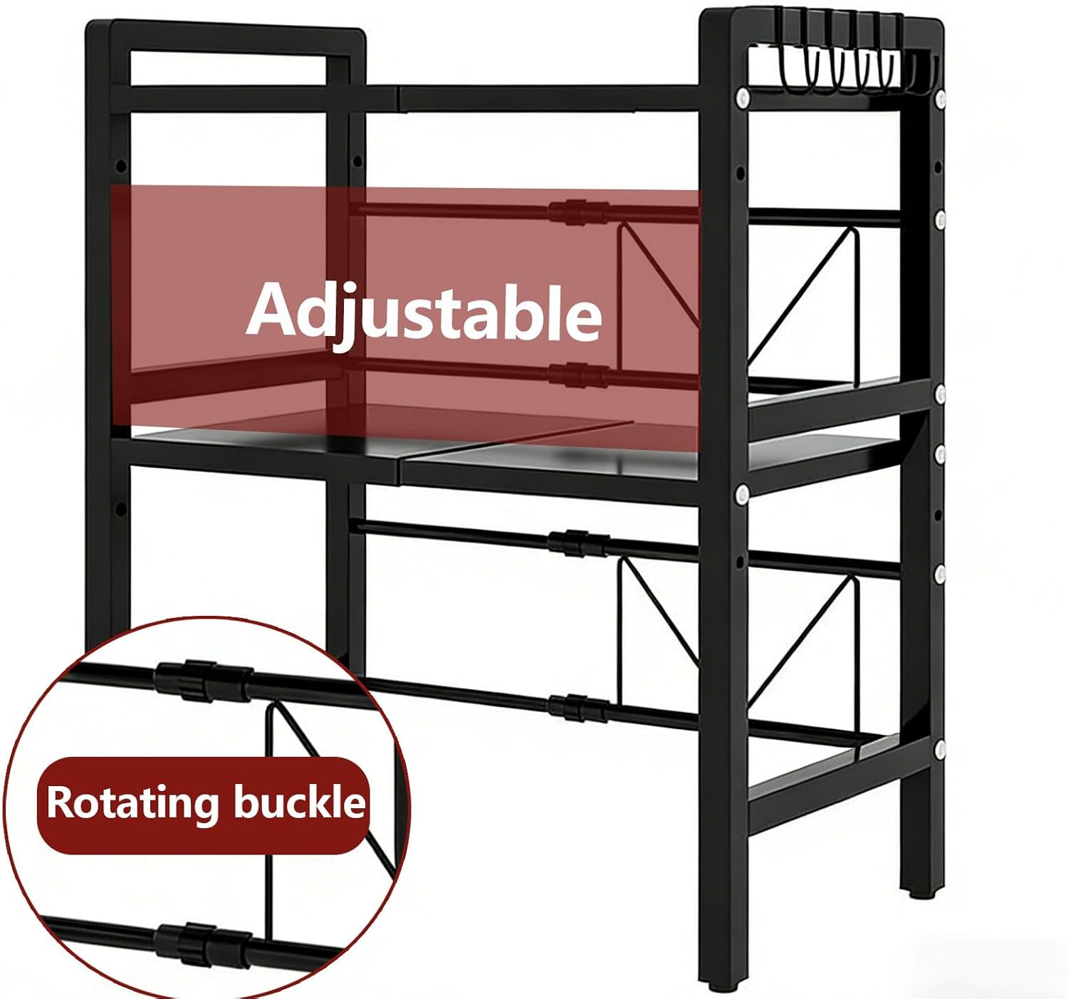 ノーブランド品 レンジ上ラック トースターラック レンジ置き台 伸縮式 幅40~60cm 棚板高さ調節可 耐荷重25kg シンク上キ