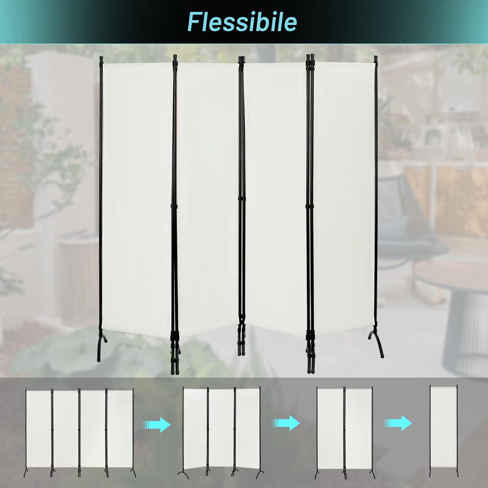 WOLTU Paravento 4 Pannelli 224x182 cm Crema, Divisorio per Camera da Letto, Parete Divisoria Pieghevole, Paravento per Interni ed Esterni, Ideale per Soggiorno, Balcone e Giardino
