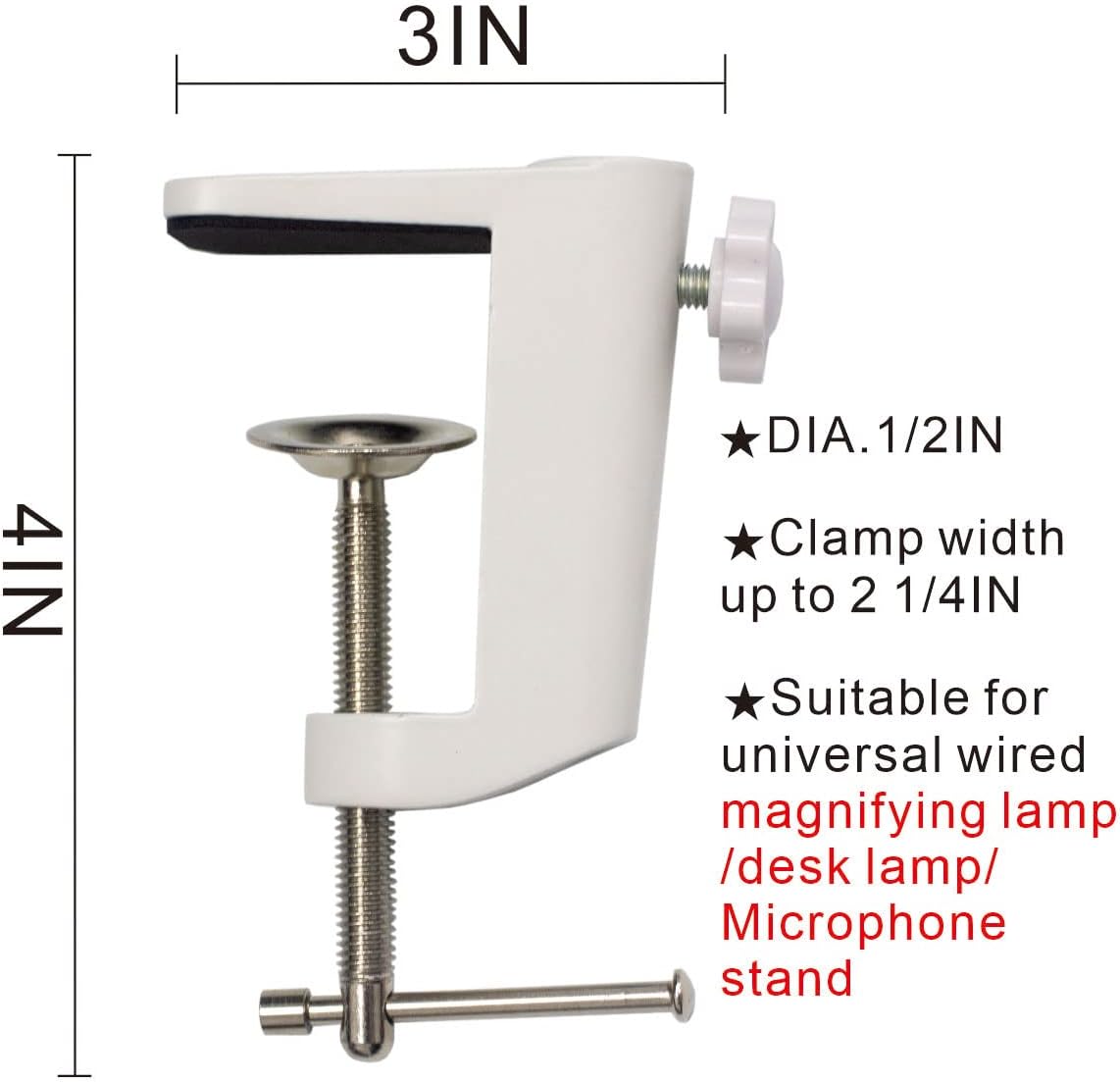 Replacement Aluminum Alloy Cantilever Bracket C-Clamp With 1/2 Inch Hole Diameter(Adjustable Thumb Screws) And Non-Slip Mat For Mic Stand/Table Lamp Desk Clamp