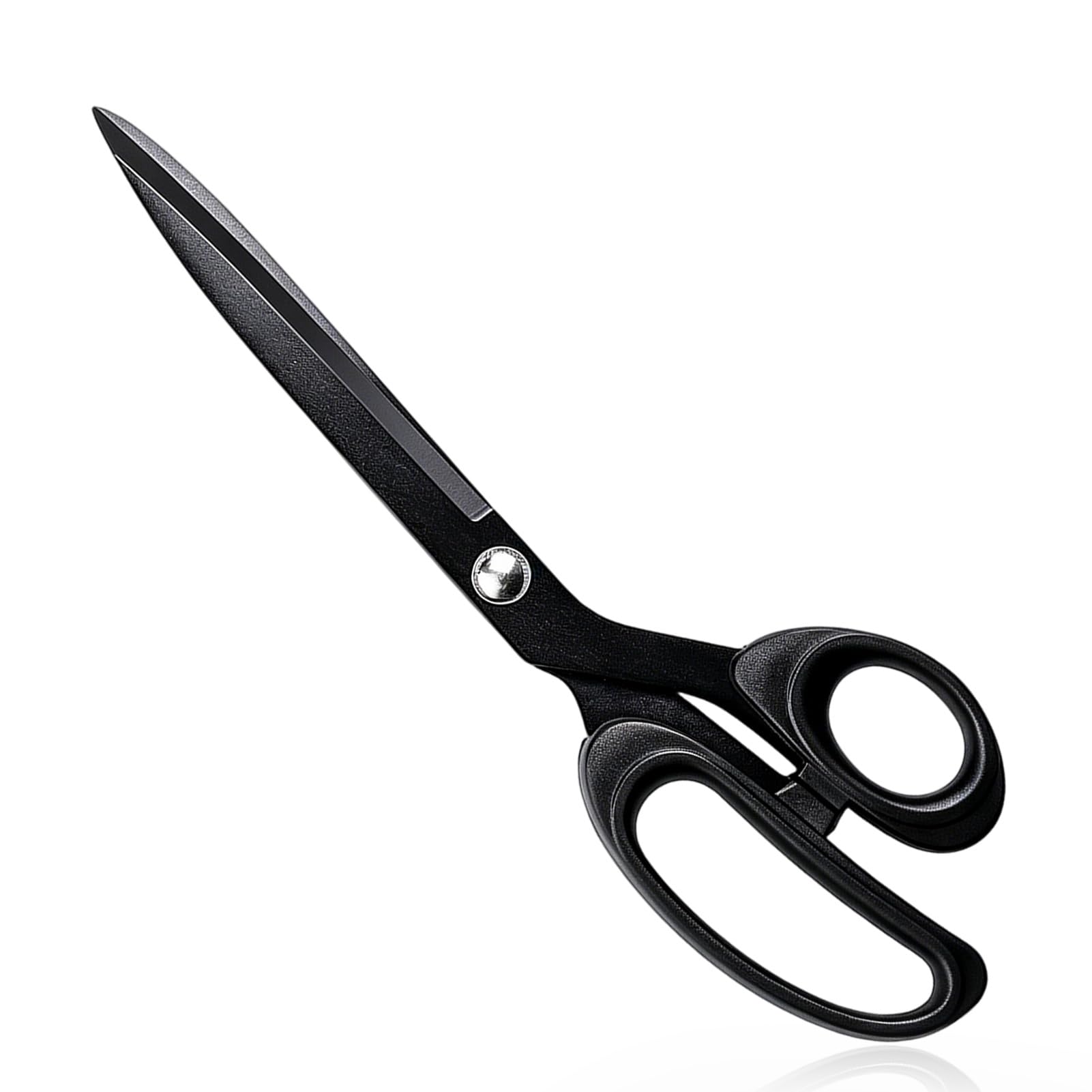 Black Titanium Fabric Scissors, 25cm Heavy Duty Sewing Scissors for Leather Denim Cotton, Titanium Coated Multipurpose Blades with Comfortable Soft Grip Handles, Ideal Sewing Accessories
