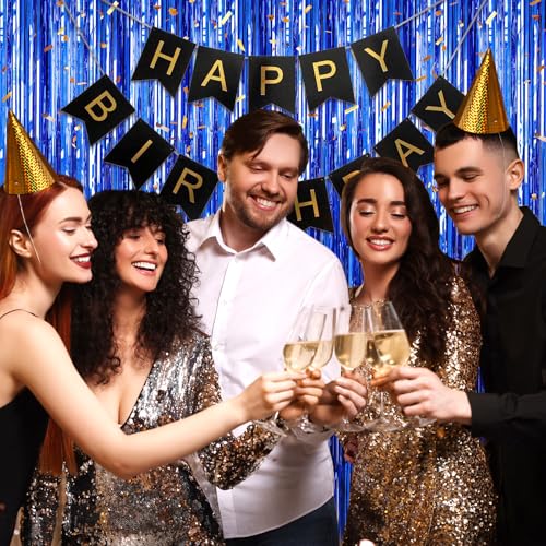 Image of 2 Pack Blue Foil Fringe Curtains Streamers Party Decorations 3.3 x 8.2 ft, Blue Tinsel Curtain Fringe Backdrop for Parties, Door Fringe Birthday Streamers, Photo Booth Backdrops, Party Decor