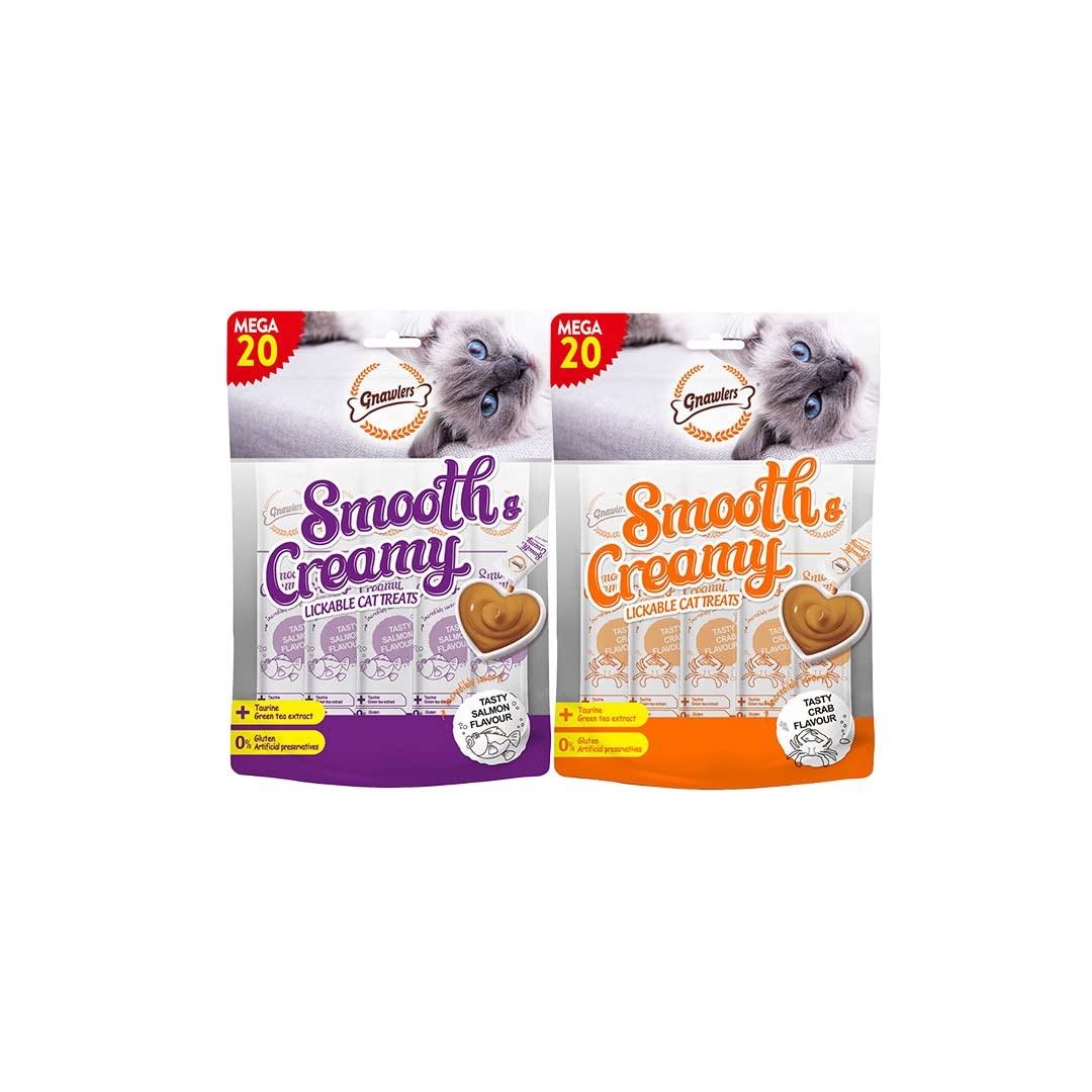 Gnawlers Lickable Wet Creamy Cat Treats with Tasty 1 Salmon & 1 Crab Flavour for Adult & Senior Cats, Healthy Cat Treat (Pack of 2x300g). Newly launched Exclusively Sold by DogsNCats (B0C5JBW28H) Amazon Price History, Amazon Price Tracker