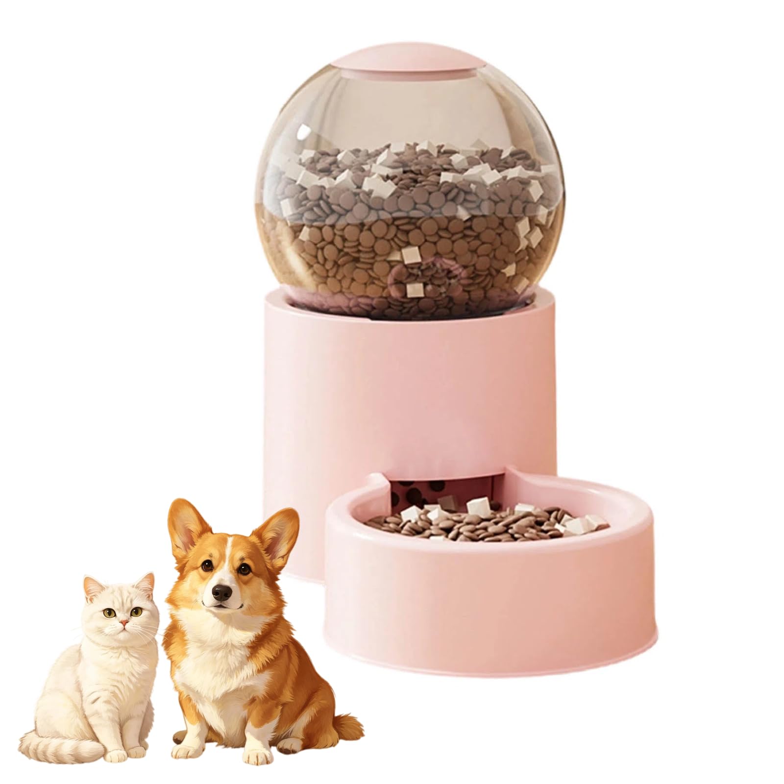 Cat Feeder and Water Dispenser Gravity, Cat Gravity Feeder, Pet Water Dispenser And Food Feeder, Cat Food Dispenser and Gravity Water Fountain for Cats Small Dogs Puppies Pets (Pink-Food Feeder)