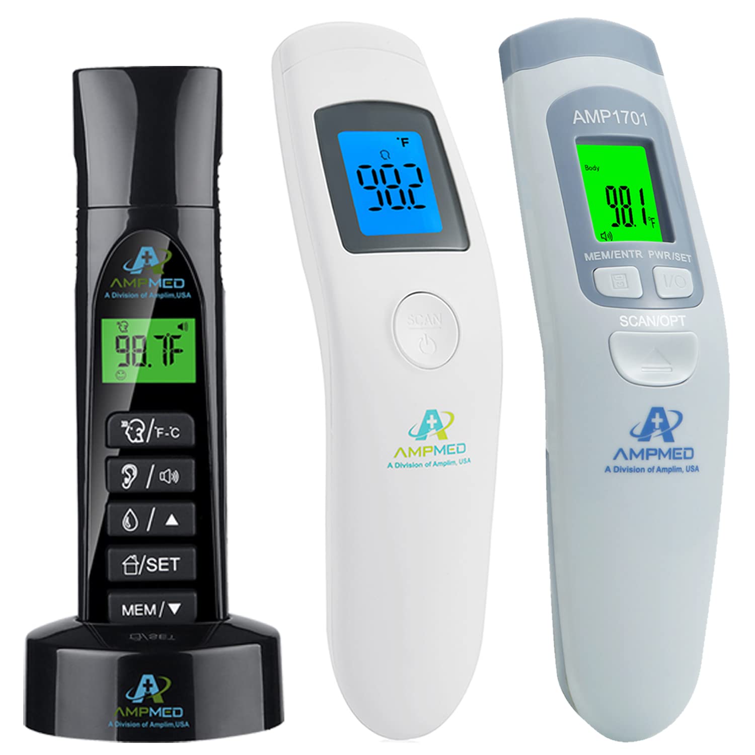Amplim CA1 AE1 AE3 Non-Contact Touchless Infrared Digital Forehead Thermometer for Adults and Babies (Pack of 3)