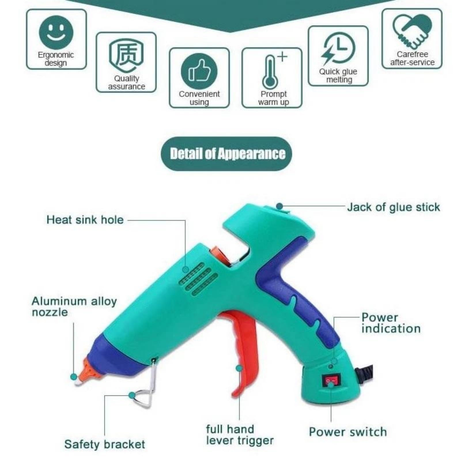 Pistola for colla a caldo professionale di livello industriale, asta, pistola for a Pistola per colla a caldo(100w)